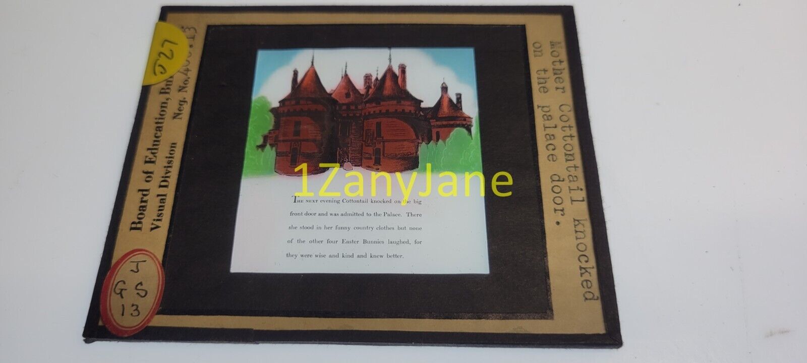J27 HISTORIC Glass Magic Lantern Slide MOTHER COTTONTAIL KNOCKED ON THE PALACE
