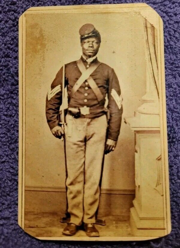 Outstanding 1860's Authentic Cdv  African American Civil War Soldier In Uniform 