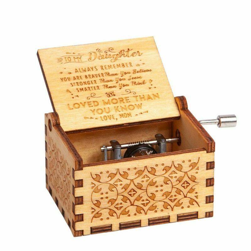 US Wooden Music Box Mom/Dad To Daughter Toy Craft Engraved You Are My Sunshine