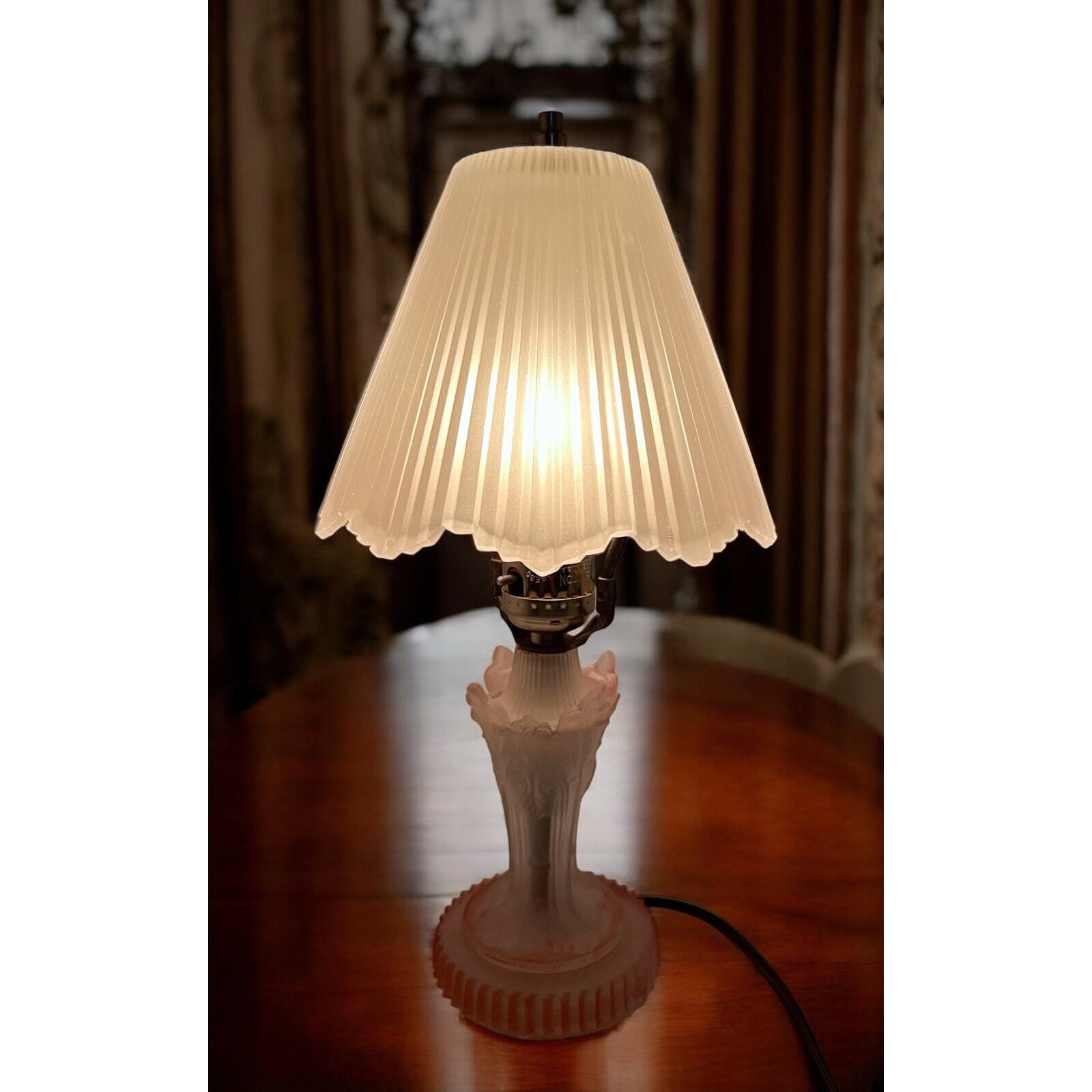 Antique Art Deco Intricate Frosted Satin Glass Boudoir Lamp