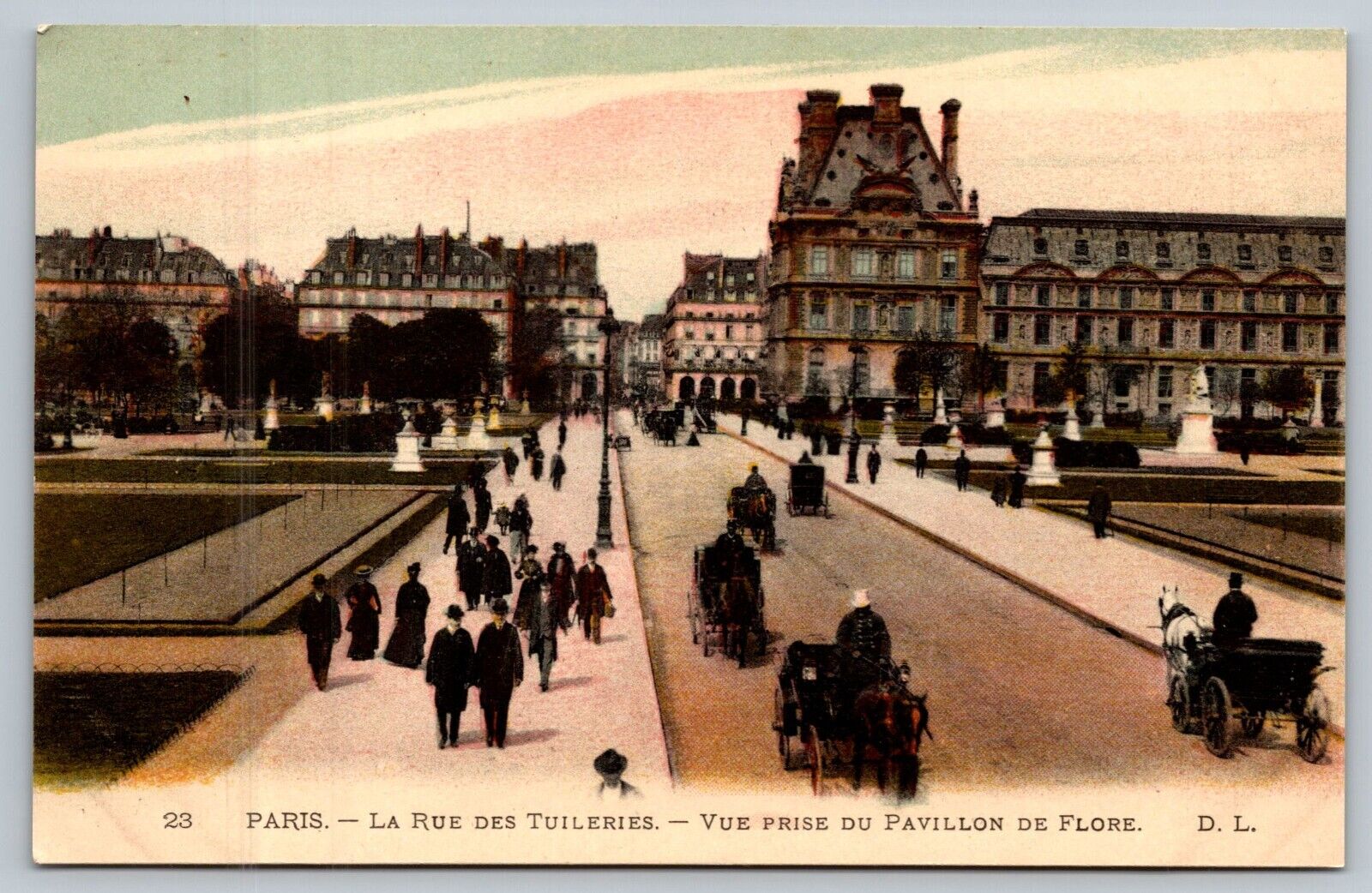 Vtg 1910s La Rue Des Tuileries Pavillon De Flore Paris France Postcard