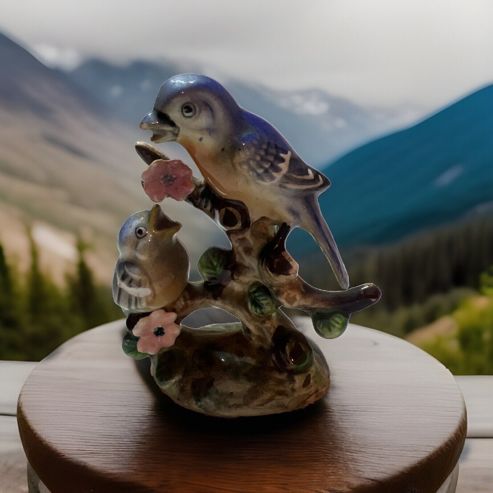 Vintage Bluebird and Baby Figurine Hand painted in Germany