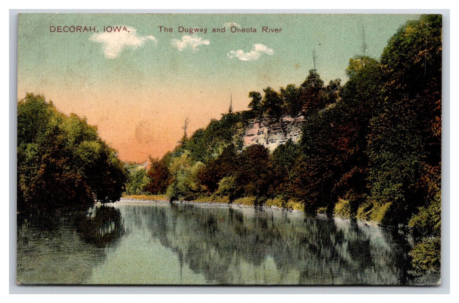 BLUFFS~ The Dugway ONEOLA RIVER ~ DECORAH IOWA Litho