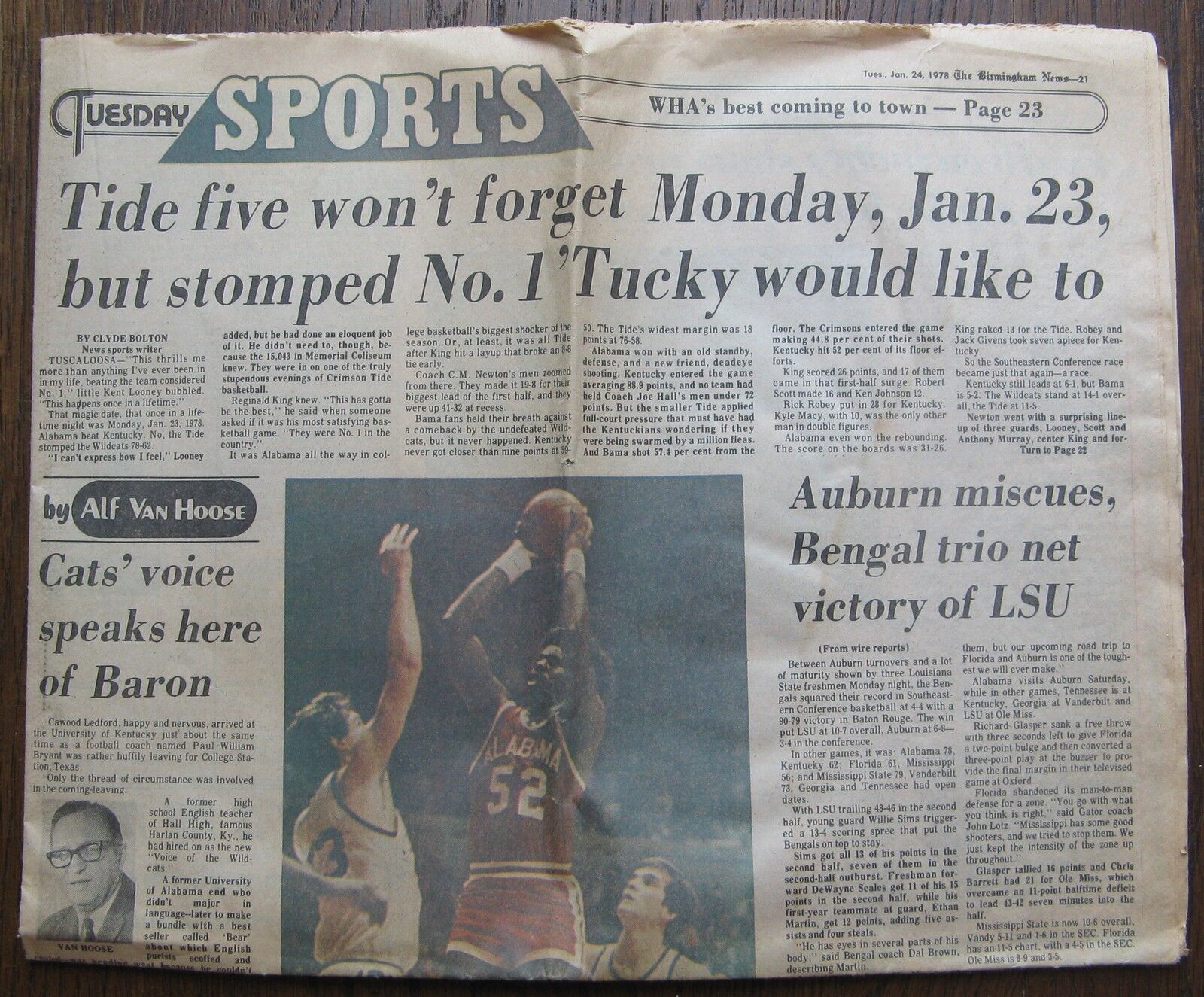 Jan. 24, 1978 Binghamton News Sports Section ALABAMA BEATS KENTUCKY basketball