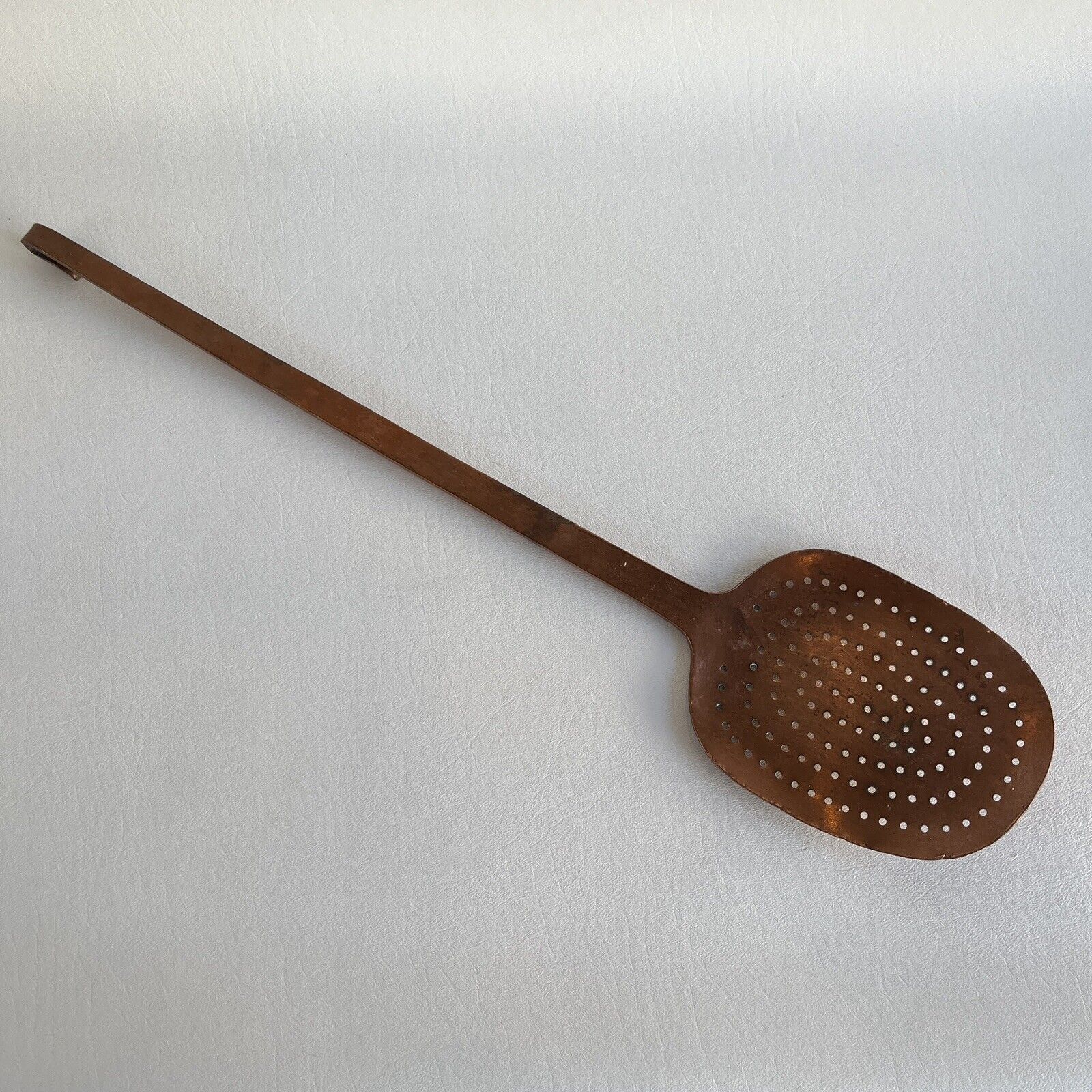 Vintage French Large Copper Slotted Spoon Skimmer