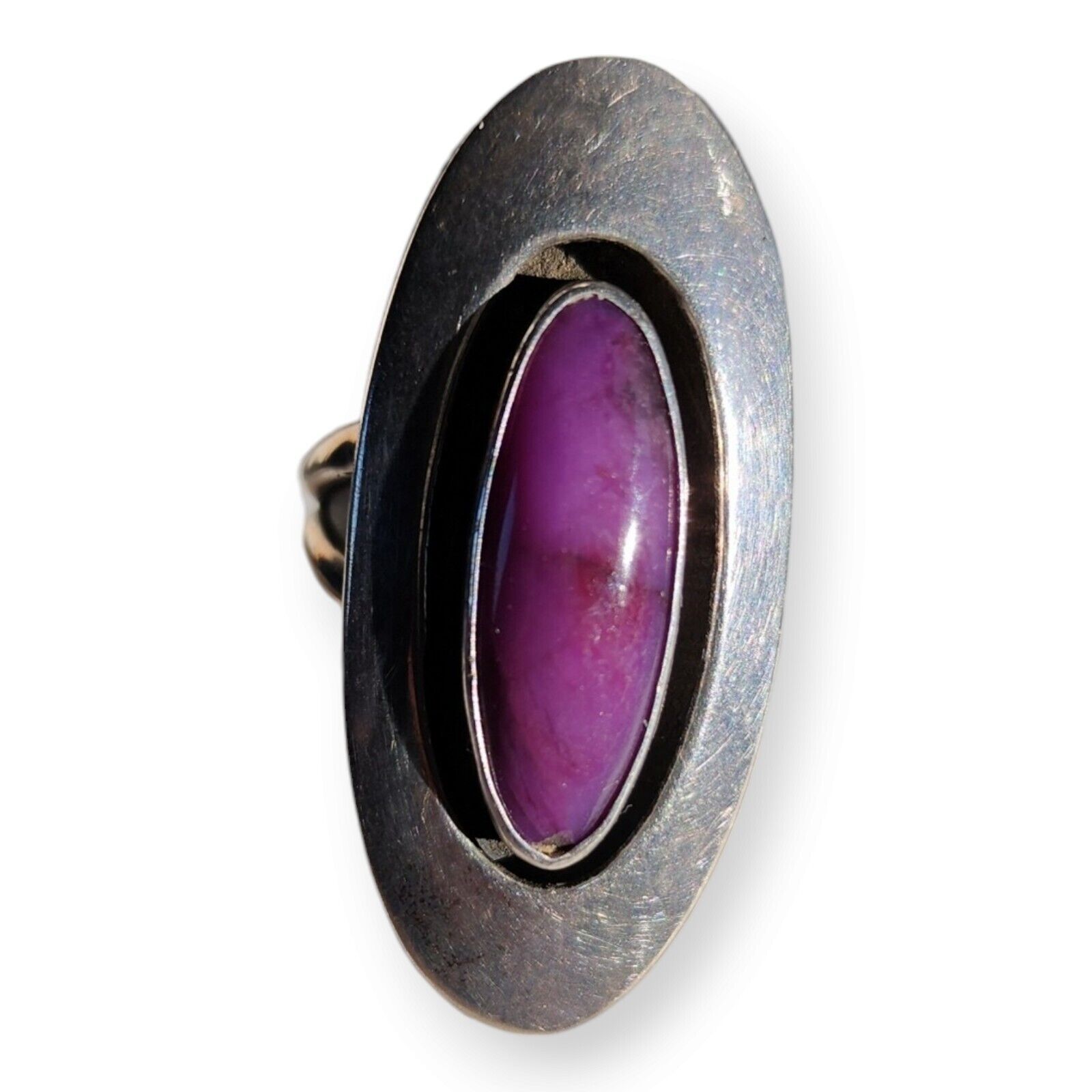 Vintage Native American Signed Sterling Silver Sugilite Long Statement Ring SZ 8