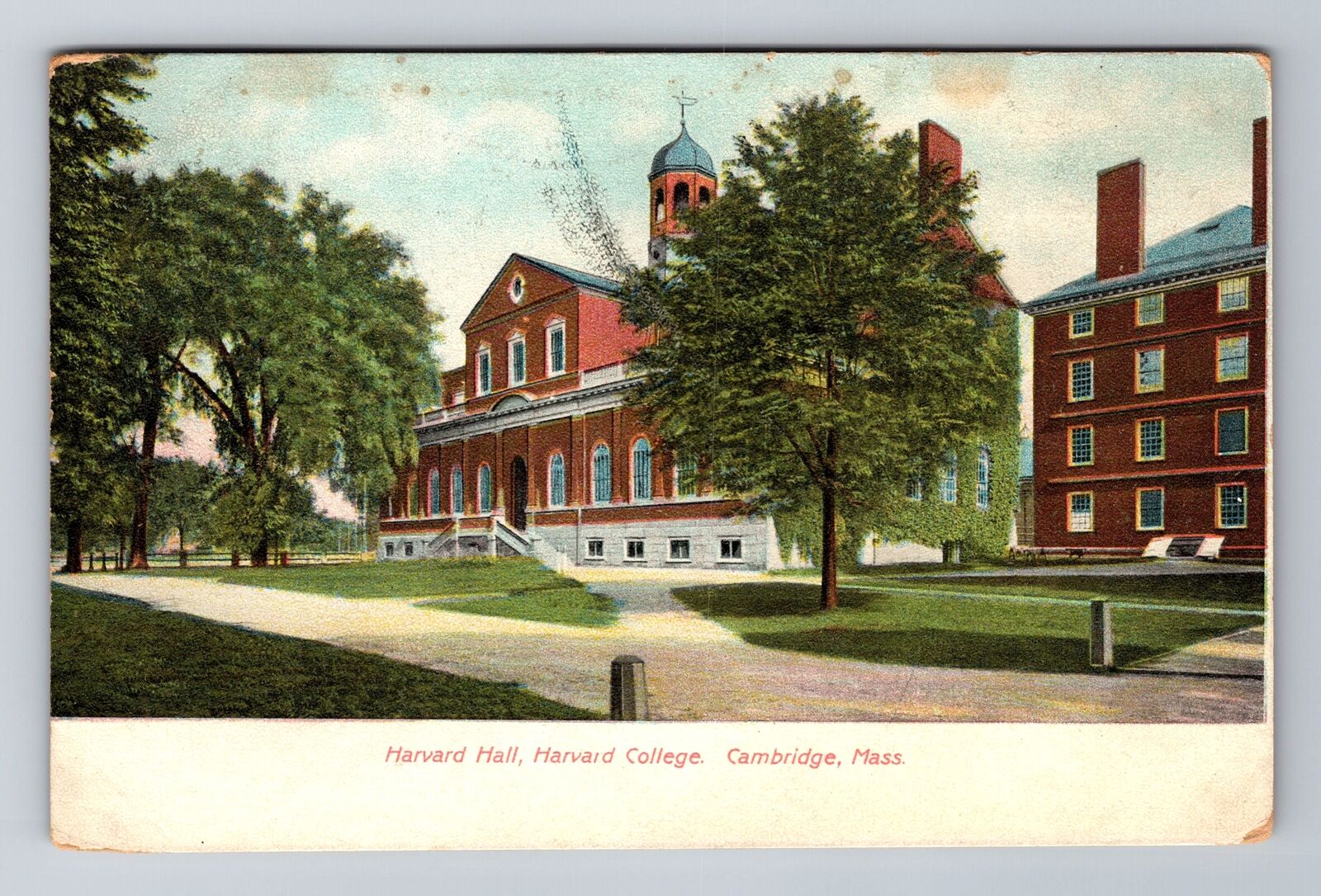Cambridge MA-Massachusetts, Harvard College, Hall, Vintage c1909 Postcard