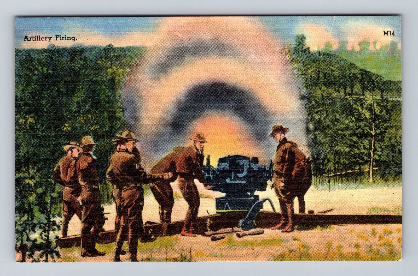 US Military, Artillery Firing, Antique, Vintage Souvenir Postcard