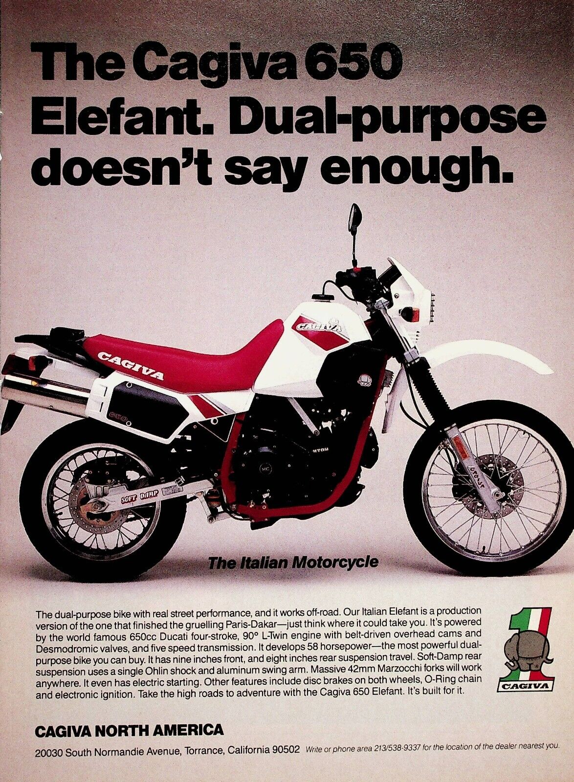 1985 Cagiva 650 Elefant - Vintage Motorcycle Ad