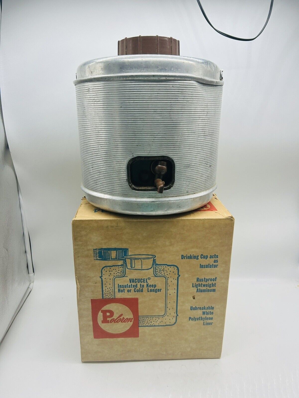 Vintage POLORON FEATHERLITE 2 GALLON Aluminum Jug A34 IN ORIGINAL BOX 