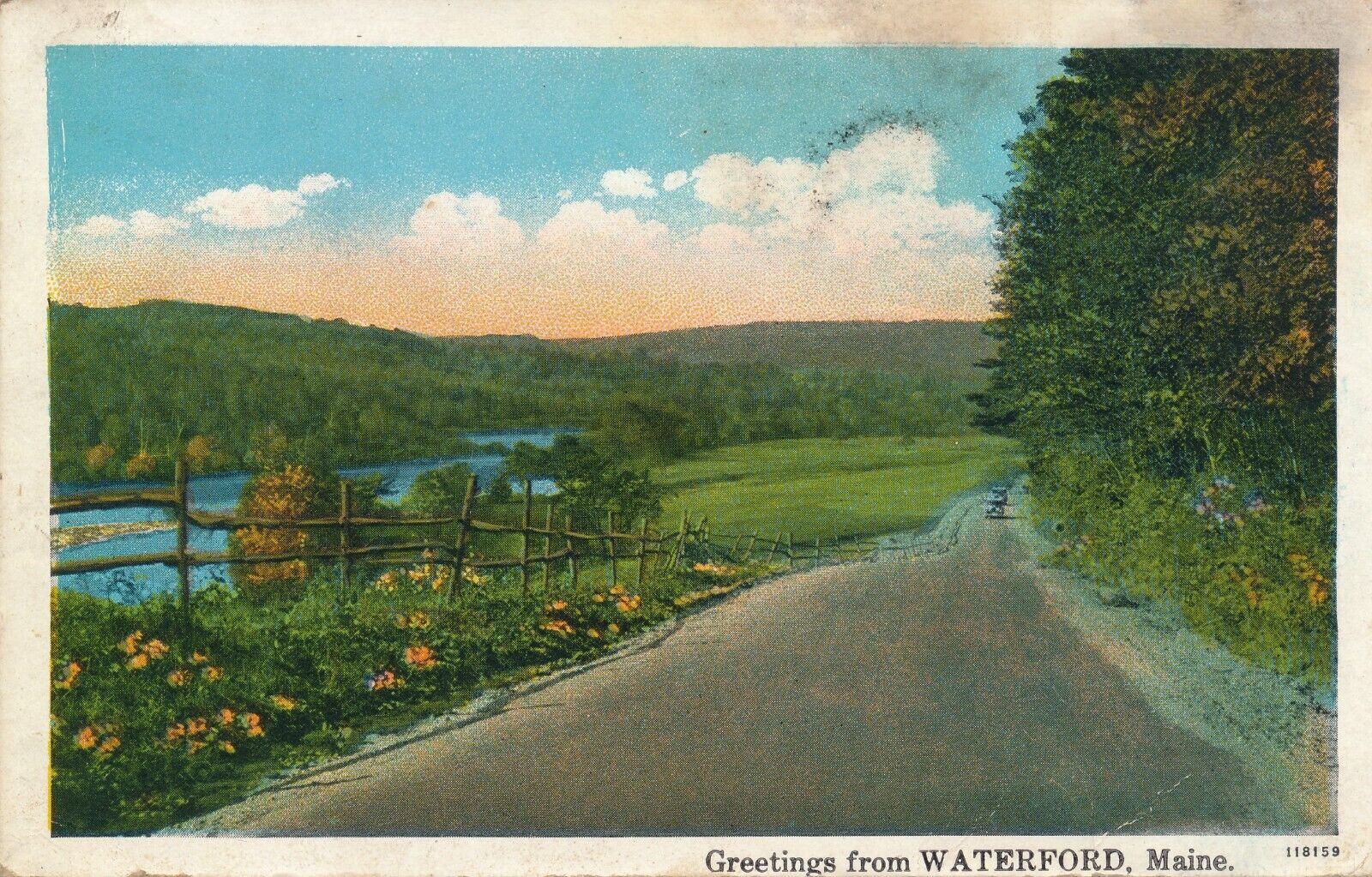 Greetings from Waterford, Maine 1929 posted postcard