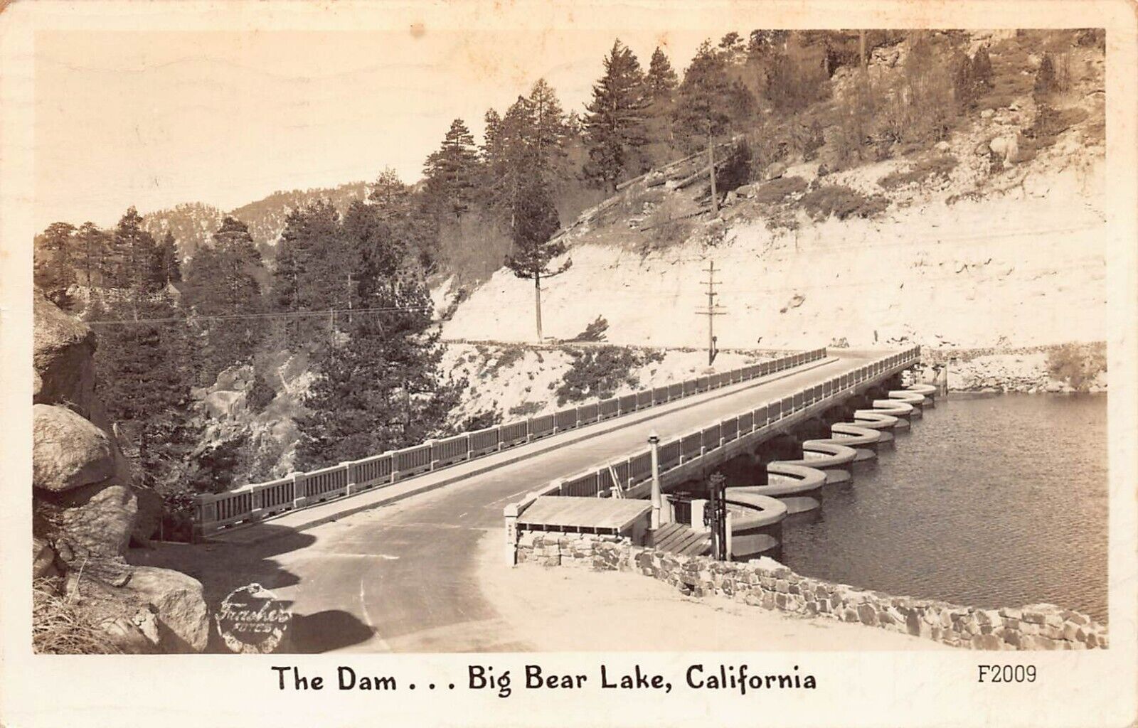RPPC Big Bear Valley Lake Dam CA California San Bernardino Photo Vtg Postcard T8