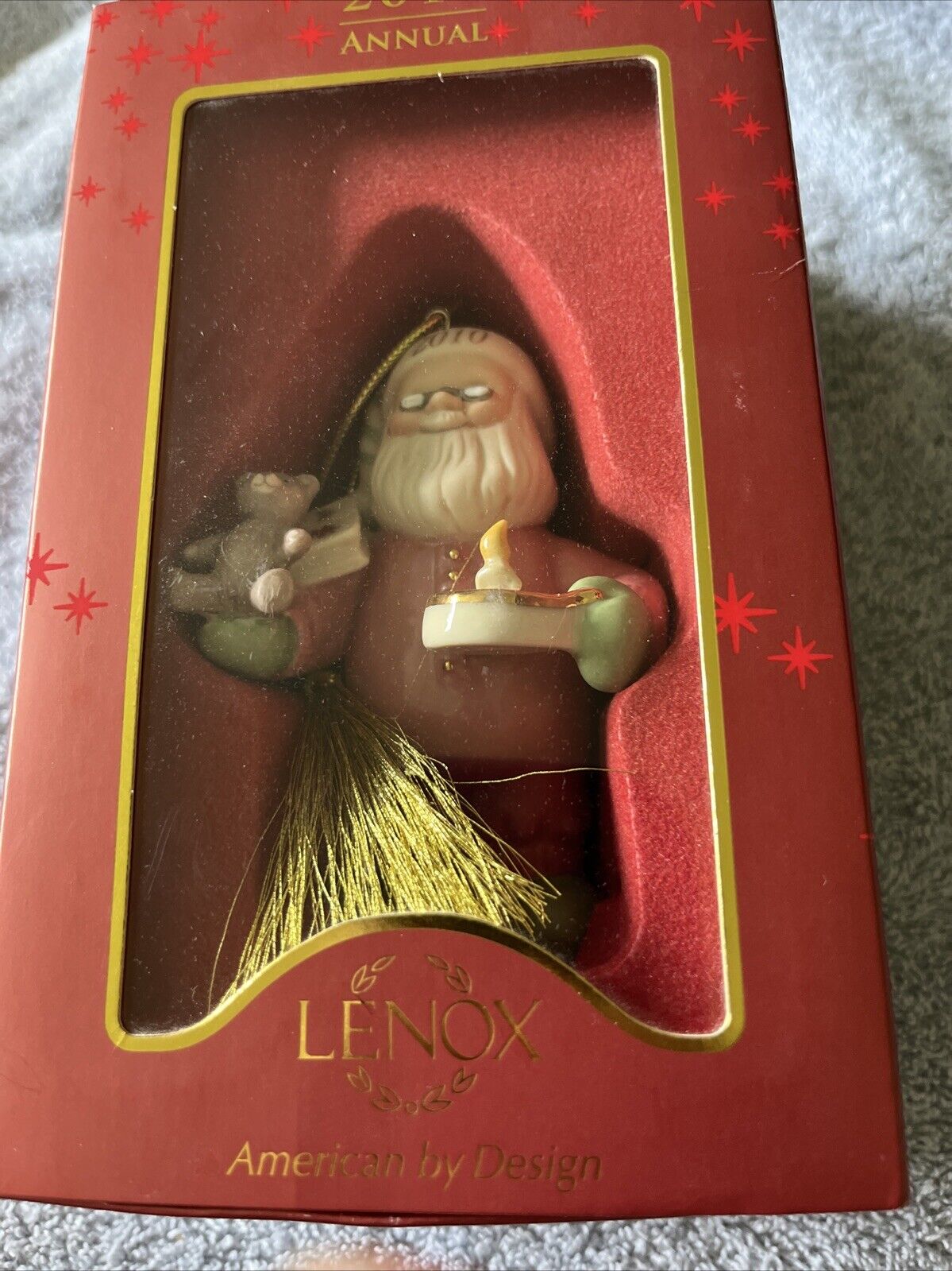 LENOX 2010 Annual Christmas Ornament Santa's Slumber Teddy Bear Bedtime Candle