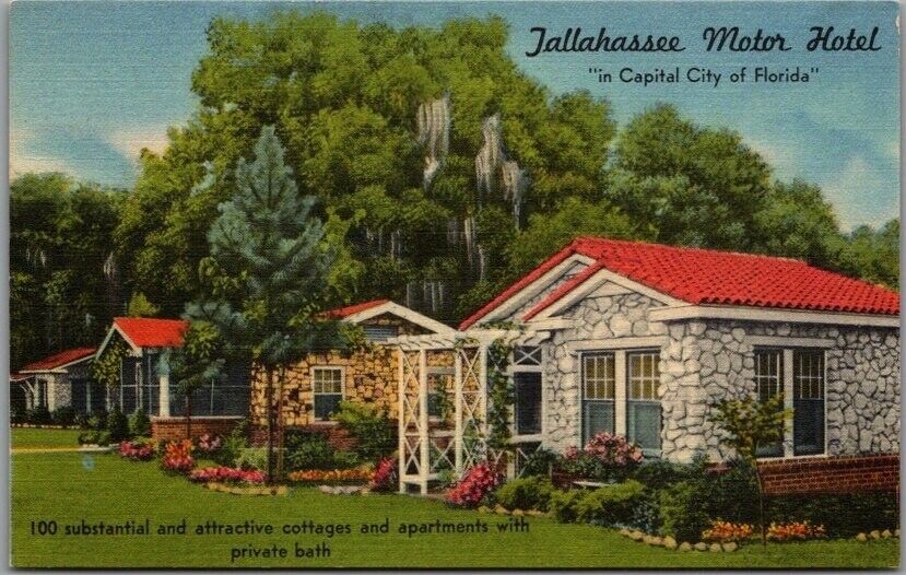 1940s Tallahassee, Florida Postcard TALLAHASSEE MOTOR HOTEL Hwy 27 Linen Unused