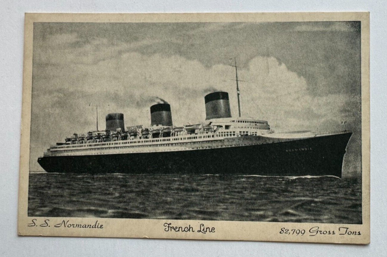 Vintage 1936 Ship Postcard CGT French Line SS Normandie ocean liner steamship