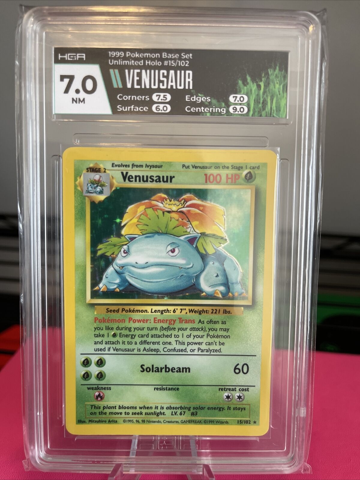 1999 Pokemon Venusaur Holo 15/102 Unlimited HGA 7 Graded.