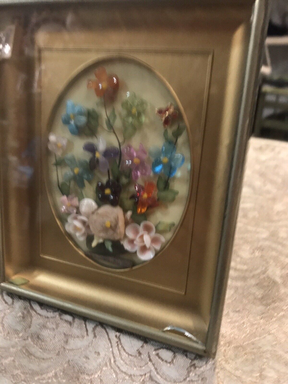 Vintage Antique Floral Stone And Shell Bohemian Boho Picture Frame 