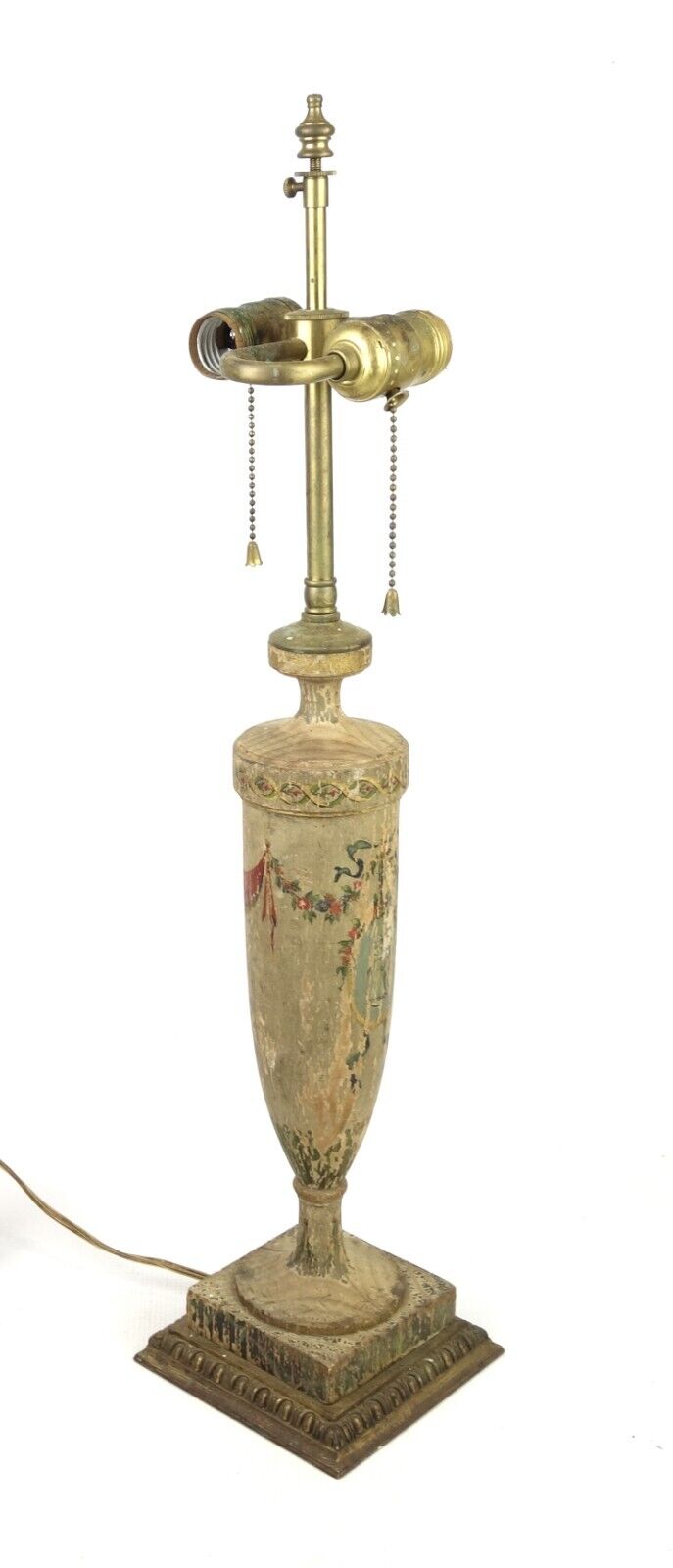 Antique 1920's Aesthetic Movement Art Nouveau Wood Table Lamp Hand Painted