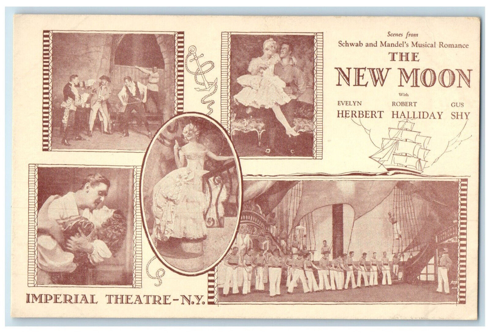 c1940's The New Moon Imperial Theatre Multiview New York NY Vintage Postcard