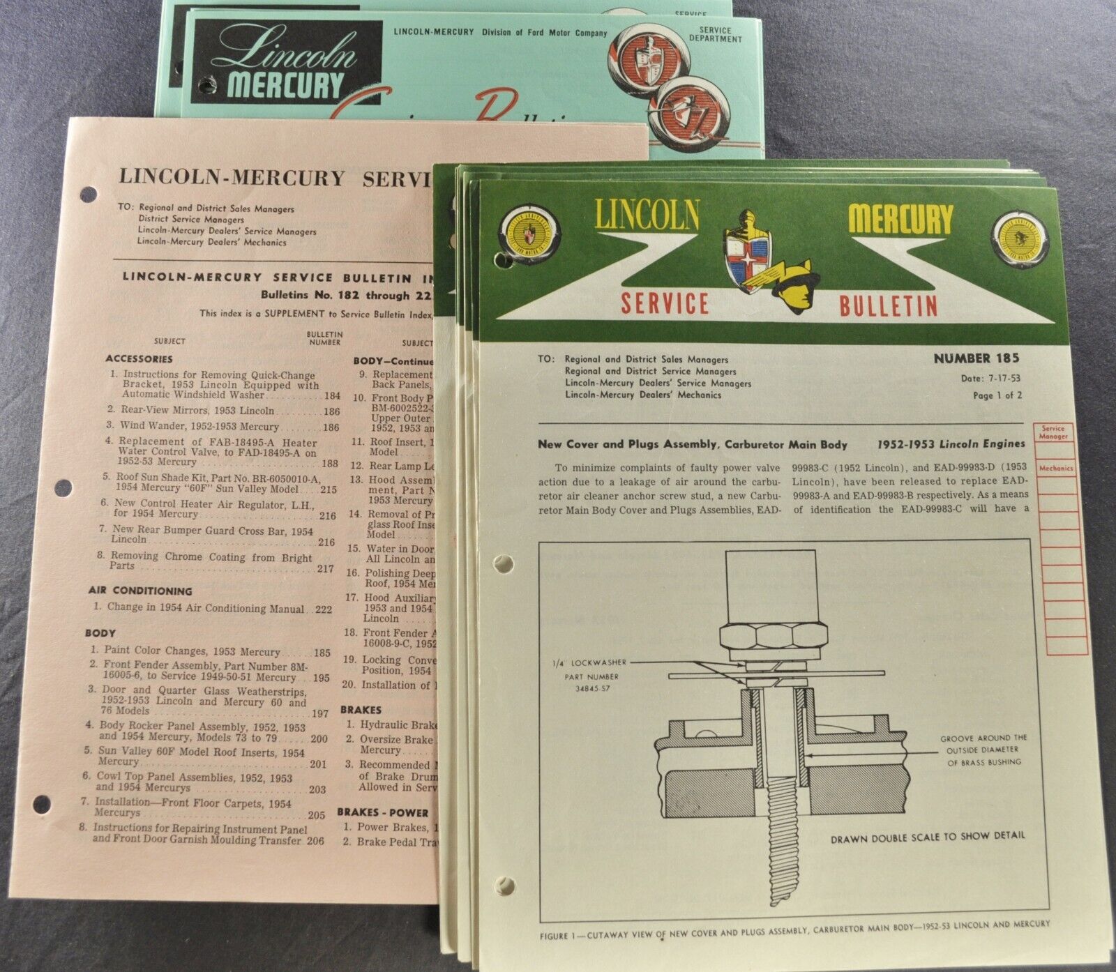 1953-1954 Lincoln Mercury Service Bulletins 35+Index Monterey Excellent Original
