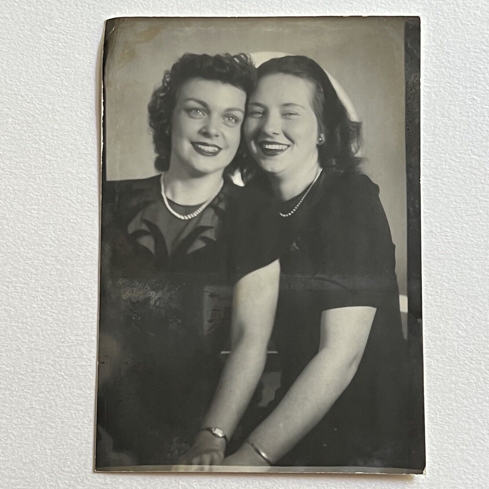 Vintage Big Photo Booth Photograph Beautiful Smiling Young Women Affectionate