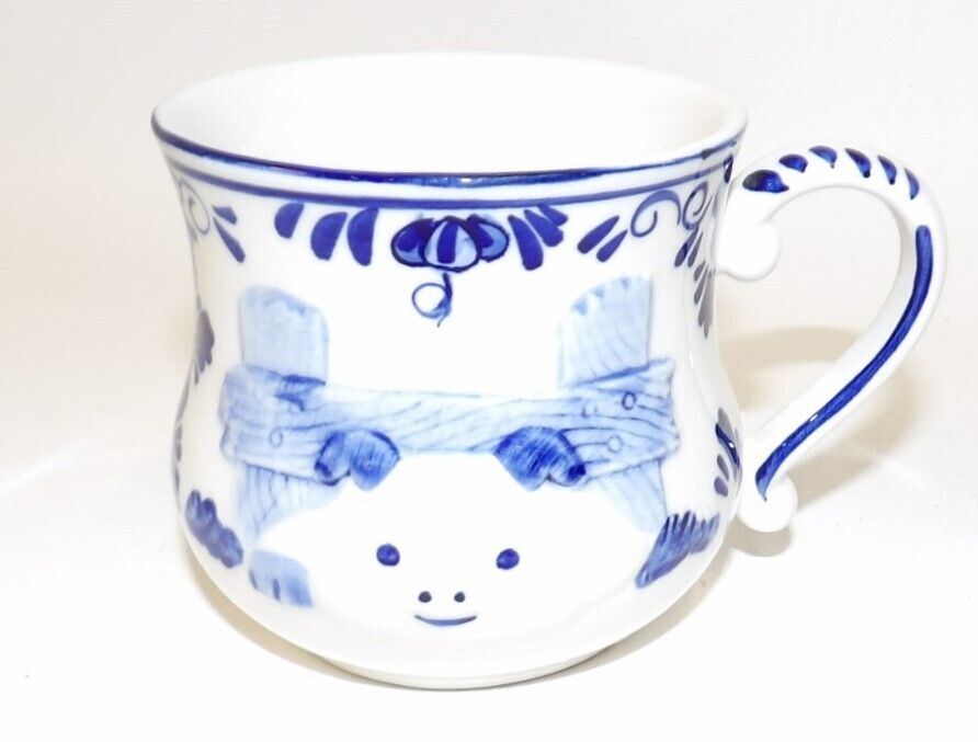Vintage Hand Painted Delft Blue Pig Face Coffee Tea Cup