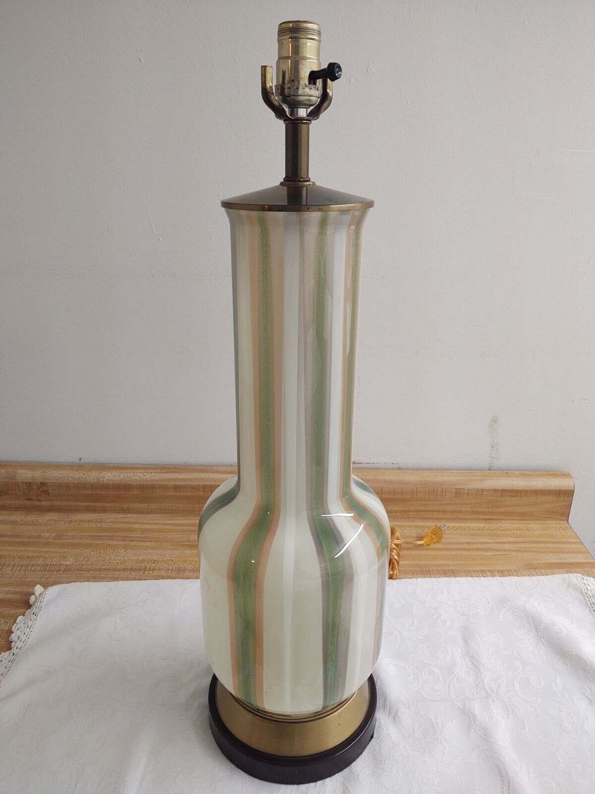 Vtg. Murano art glass? large lamp; multi colored stripe.