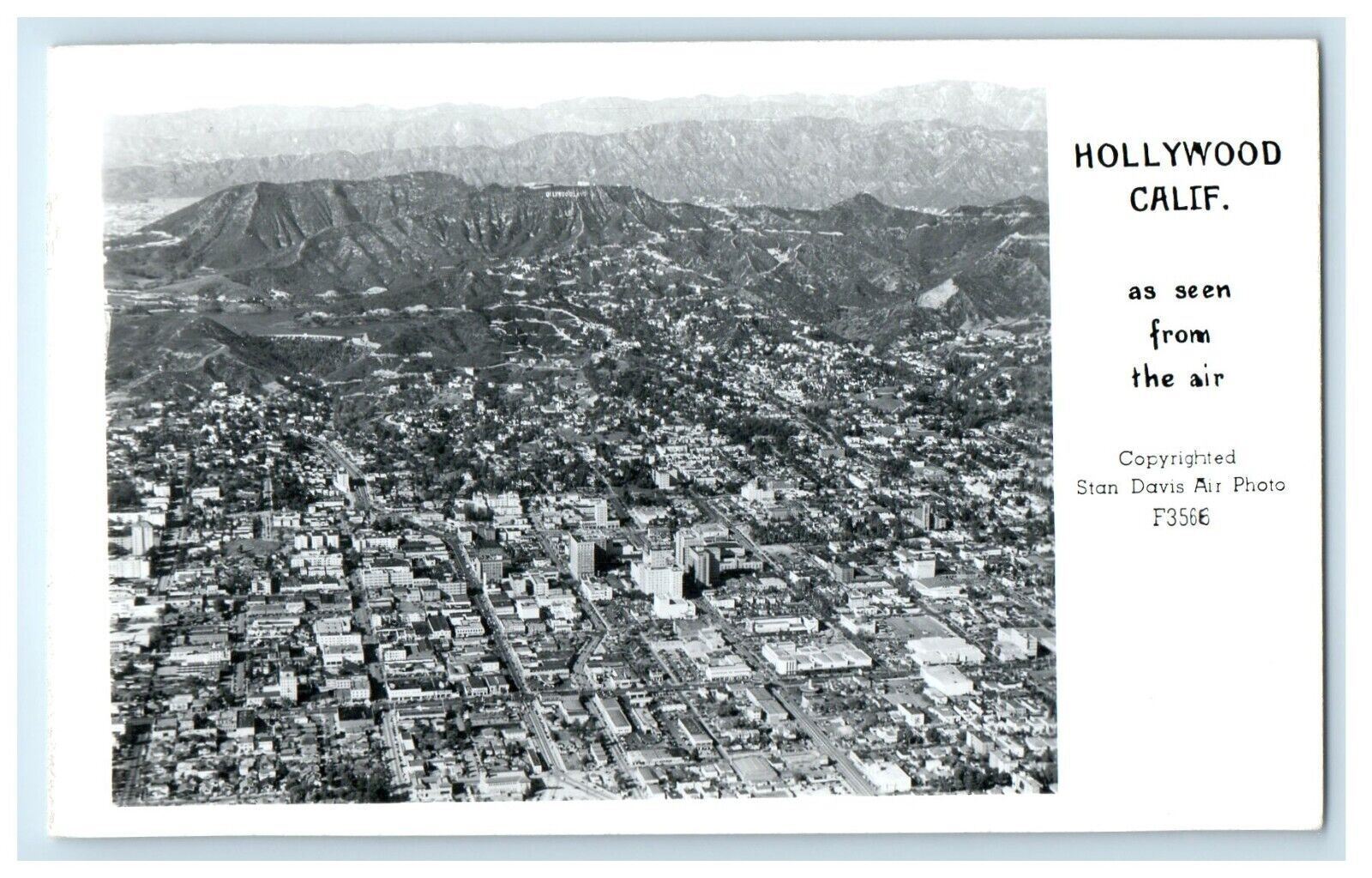 c1940's Hollywood California CA, Seen From The Air RPPC Photo Postcard