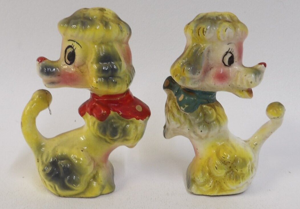Vintage Anthropomorphic Yellow Poodle Dogs Salt Pepper Shakers