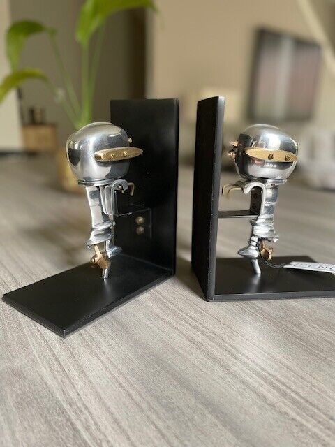 Pendulux Nautical Themed Outboard Motor Engine Bookends in Aluminum Set of 2