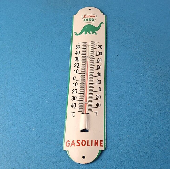 Vintage Sinclair Gas Sign - Dino Service Pump Ad Sign on Porcelain Thermometer