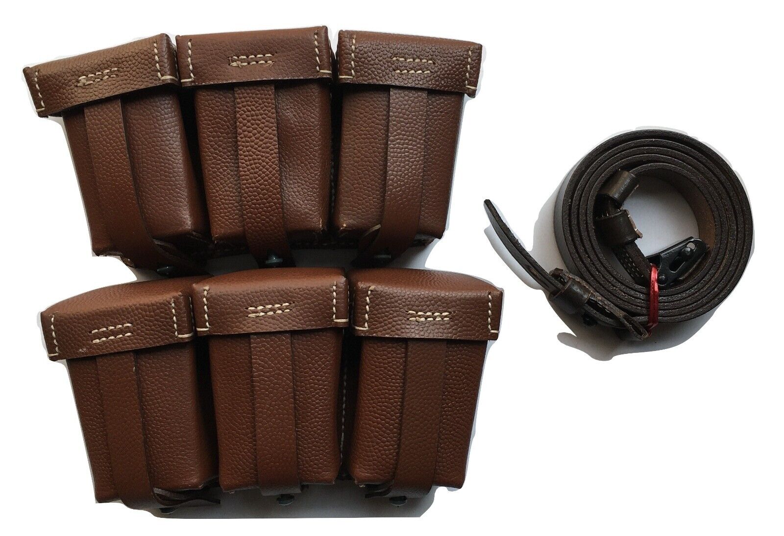 Repro WWI German K98 Triple Ammo Pouch Light Brown Leather Set + Free K98 Sling