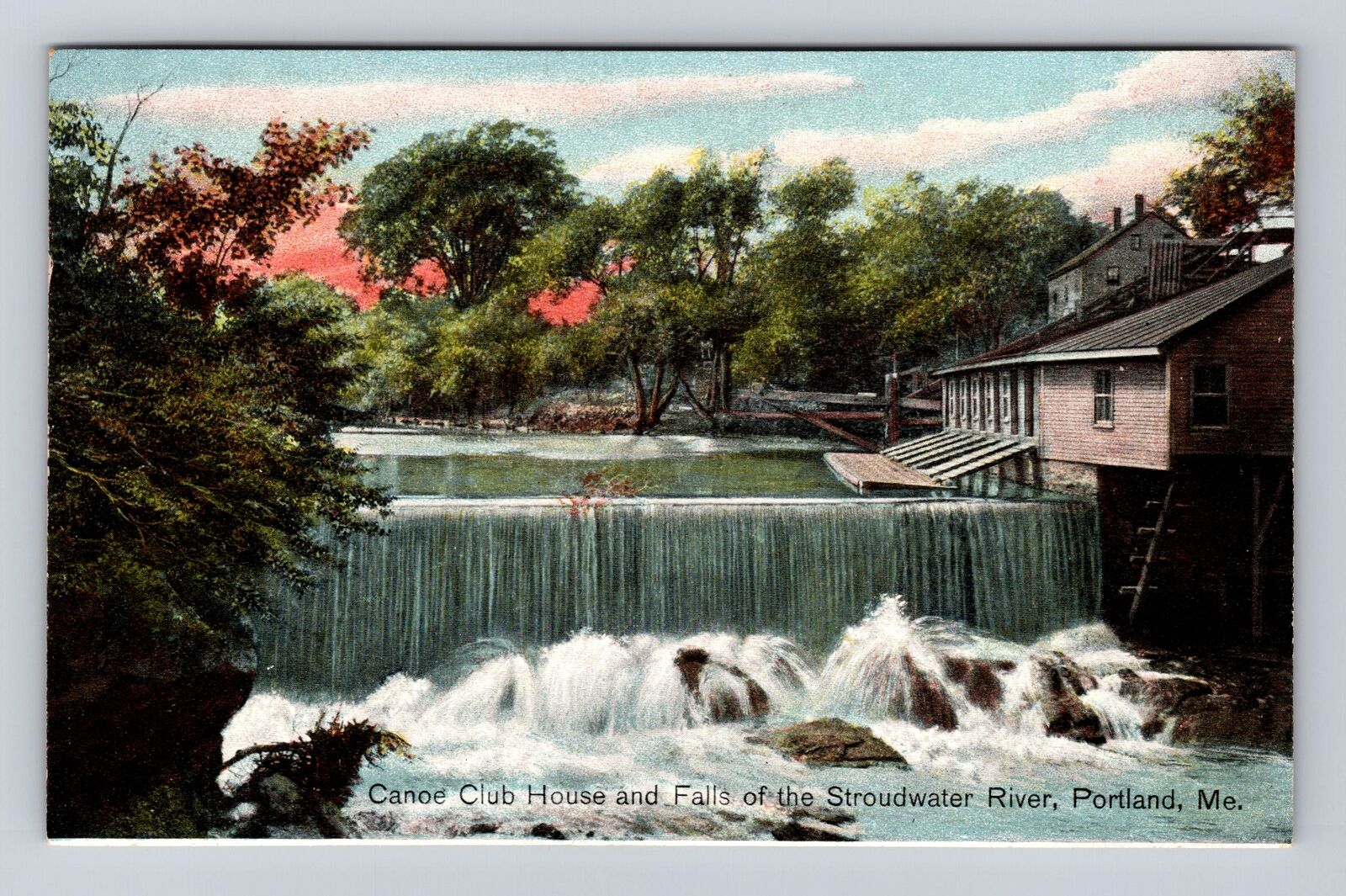 Portland ME-Maine, Canoe Club House And Falls, Antique, Vintage Postcard