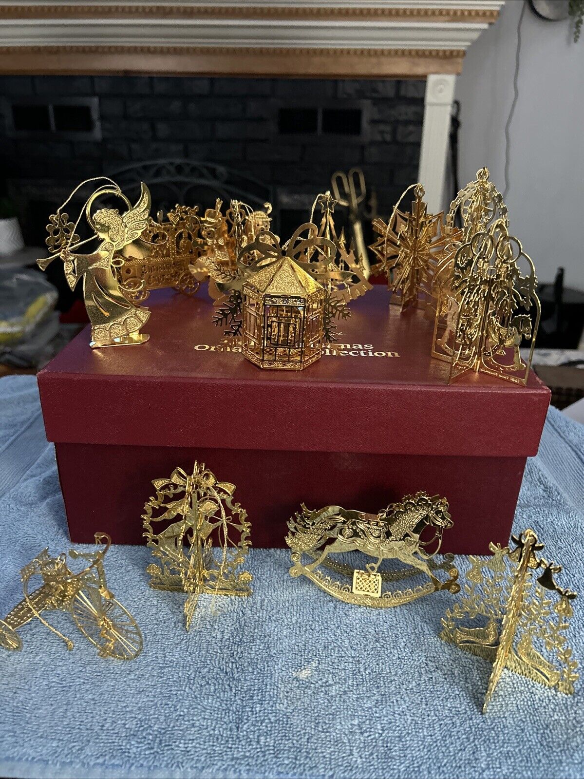 Vtg 1988 Danbury Mint Gold Christmas Ornament Collection Original Box Set of 12