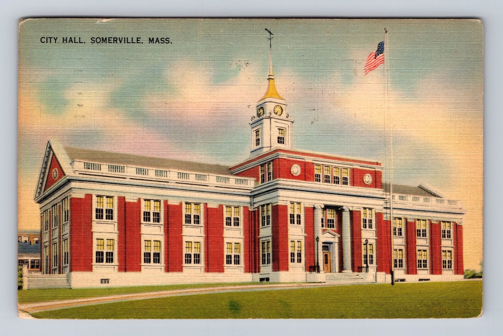 Somerville MA-Massachusetts, City Hall, Antique Vintage c1942 Souvenir Postcard