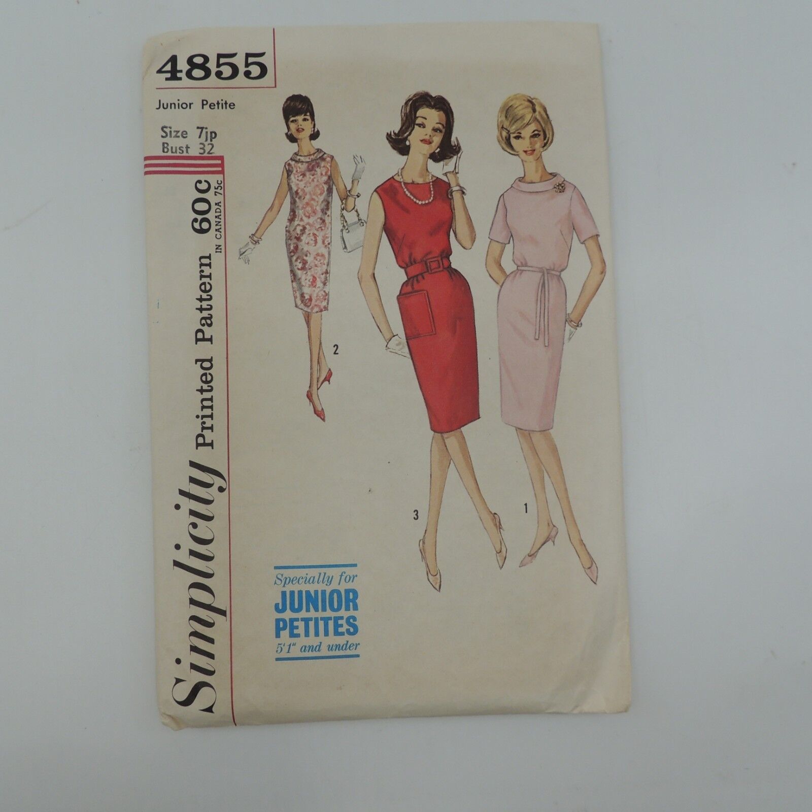 1960s Simplicity Pattern Shift Dress Petite Sz 7jp Bust 32 #4855