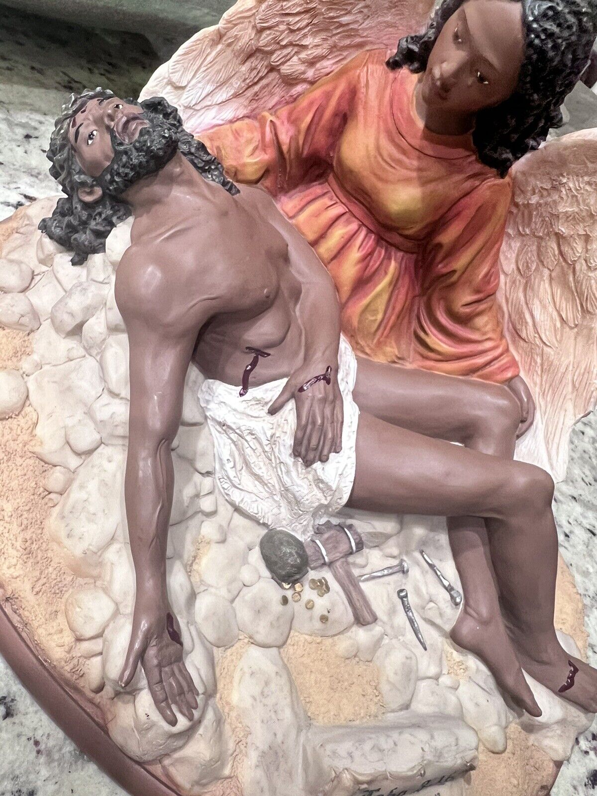 VTG Ebony Treasure Crucified Jesus Laying In Angels Lap