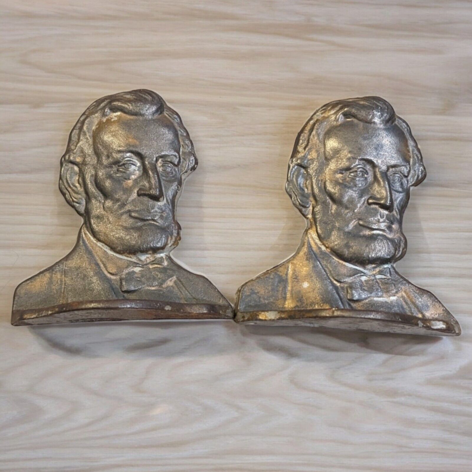 Antique 1928 Cast Iron / Bronzed Abraham Lincoln Bookends (Connecticut Foundry)