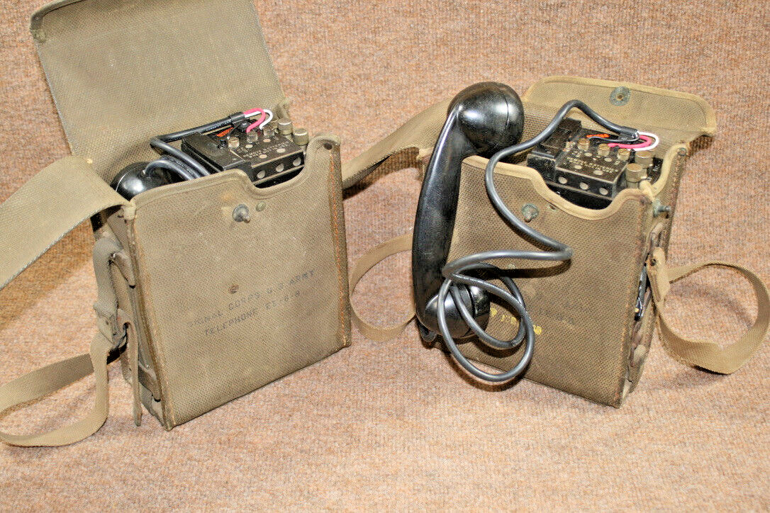 1 PAIR  US Army WWII Signal Corps EE-8 Telephone Military Field Phone  (Working)