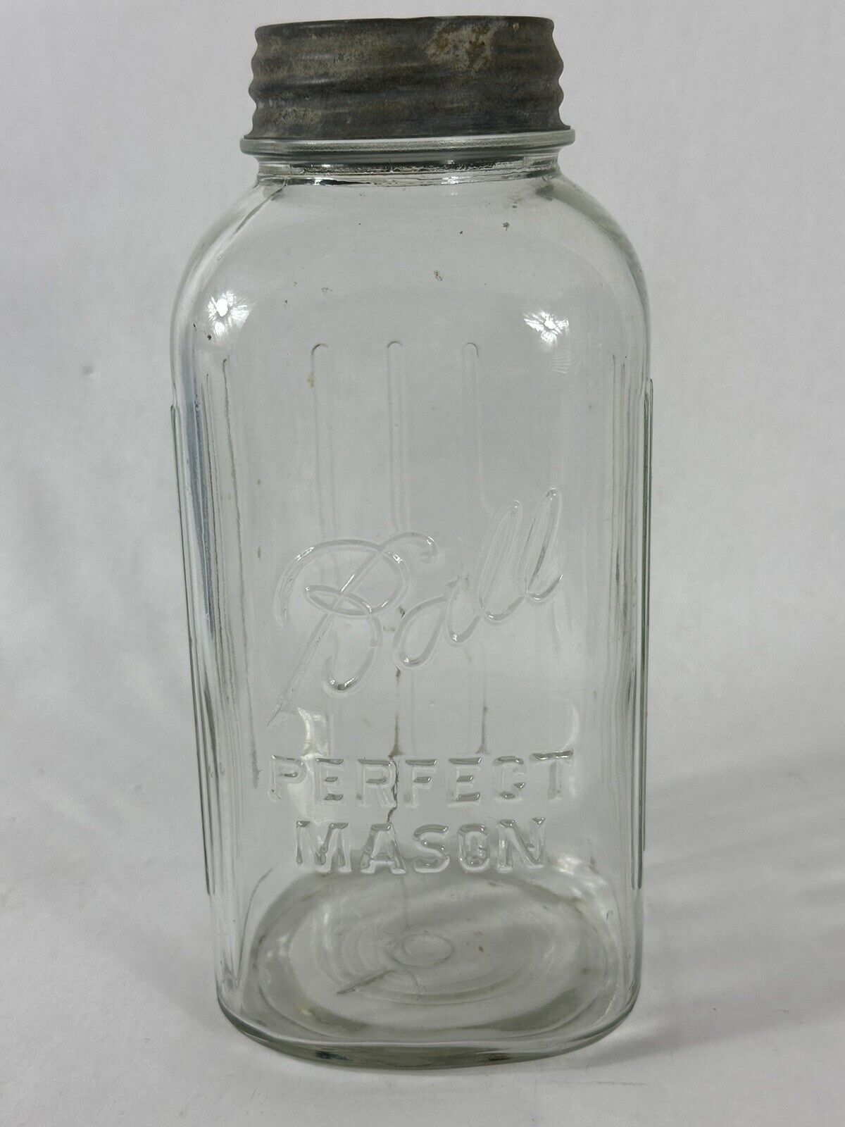 Vintage Clear Square Ball Perfect Mason Half Gallon Jar With Zinc Lid