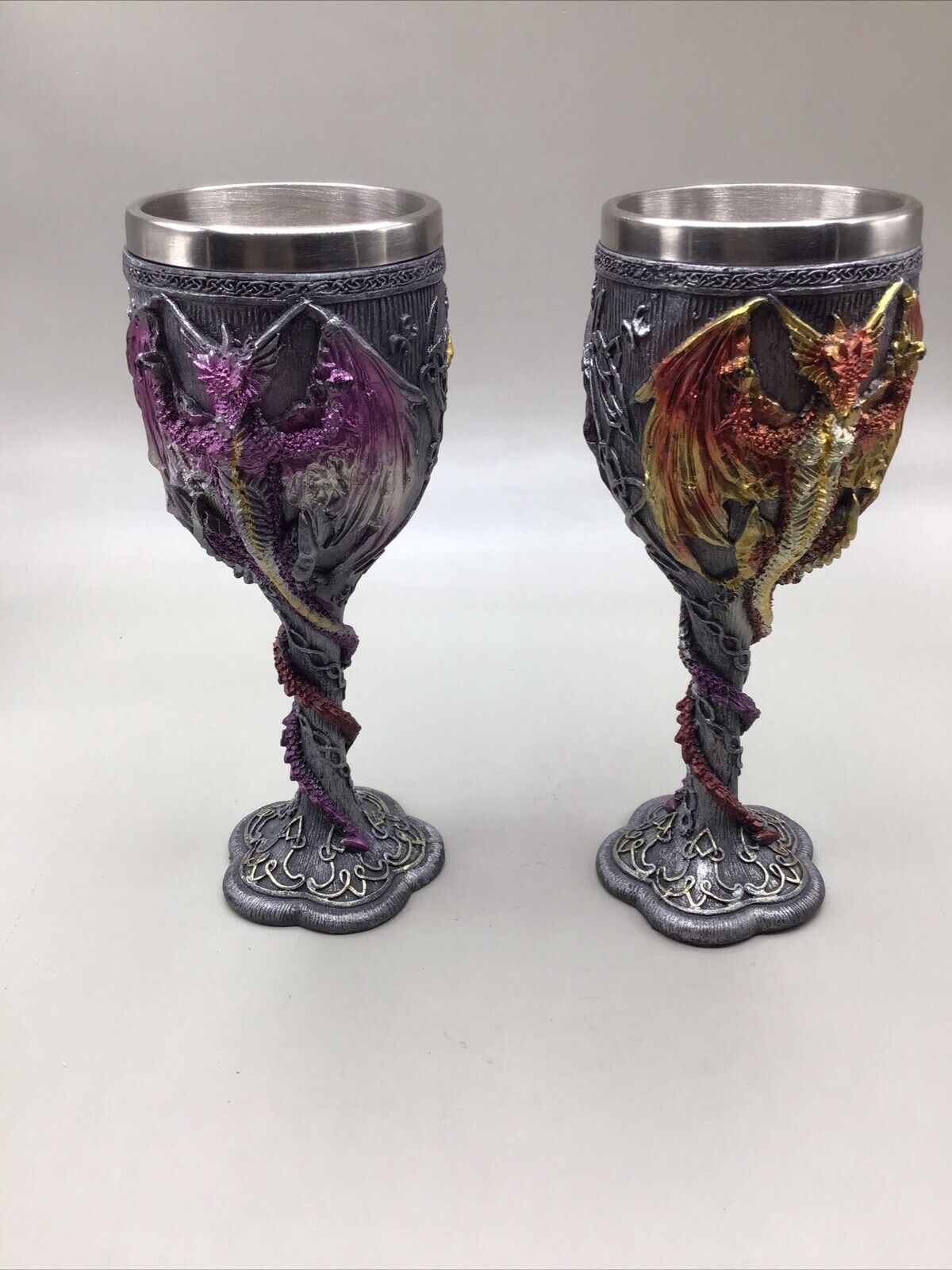 Mystical Dragon Wine Glass (2j. Hand Painted Resin with Stainless Inserts. Mint