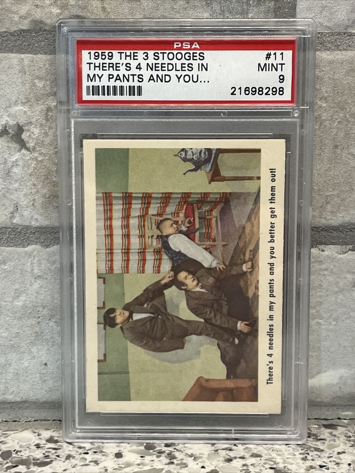 1959 Fleer The 3 Three Stooges There's 4 Needles In My Pants #11, PSA 9 Mint