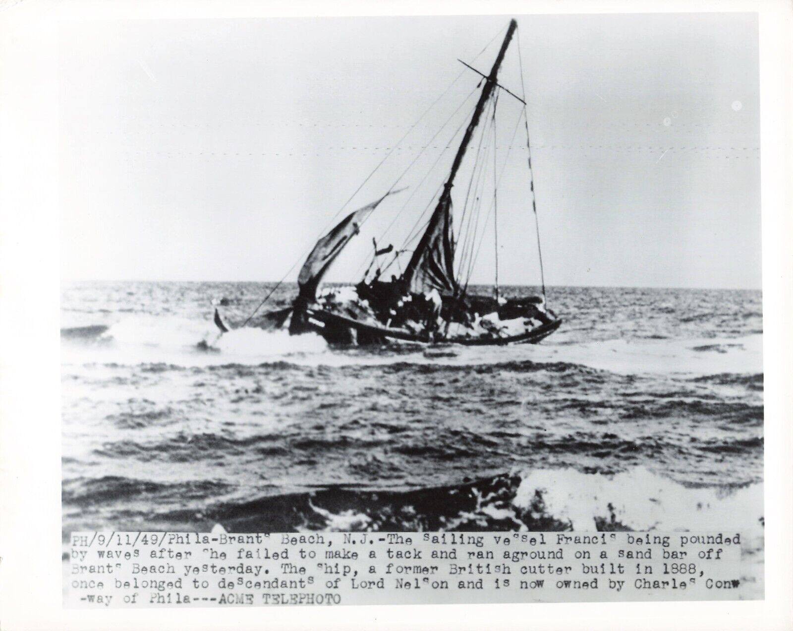 Francis Shipwreck 1949 ACME Press Photo 7x9 Brant Beach NJ Charles Conway *P130b
