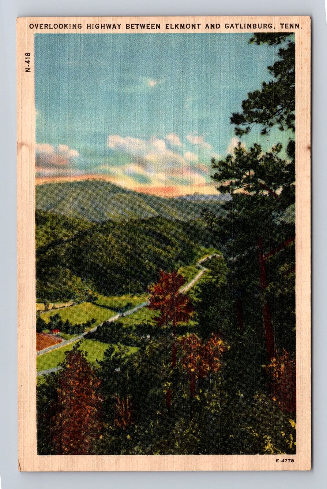 Gatlinburg TN- Tennessee, Overlooking Highway, Aerial, Antique, Vintage Postcard