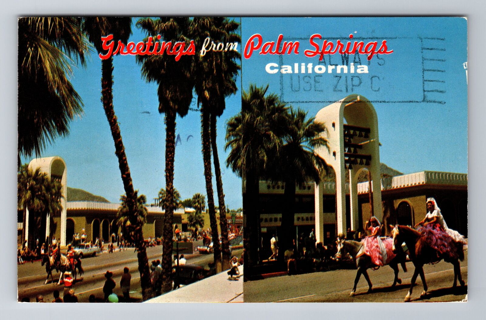 Palm Springs CA-California, General Greetings, Circus Parade, Vintage Postcard