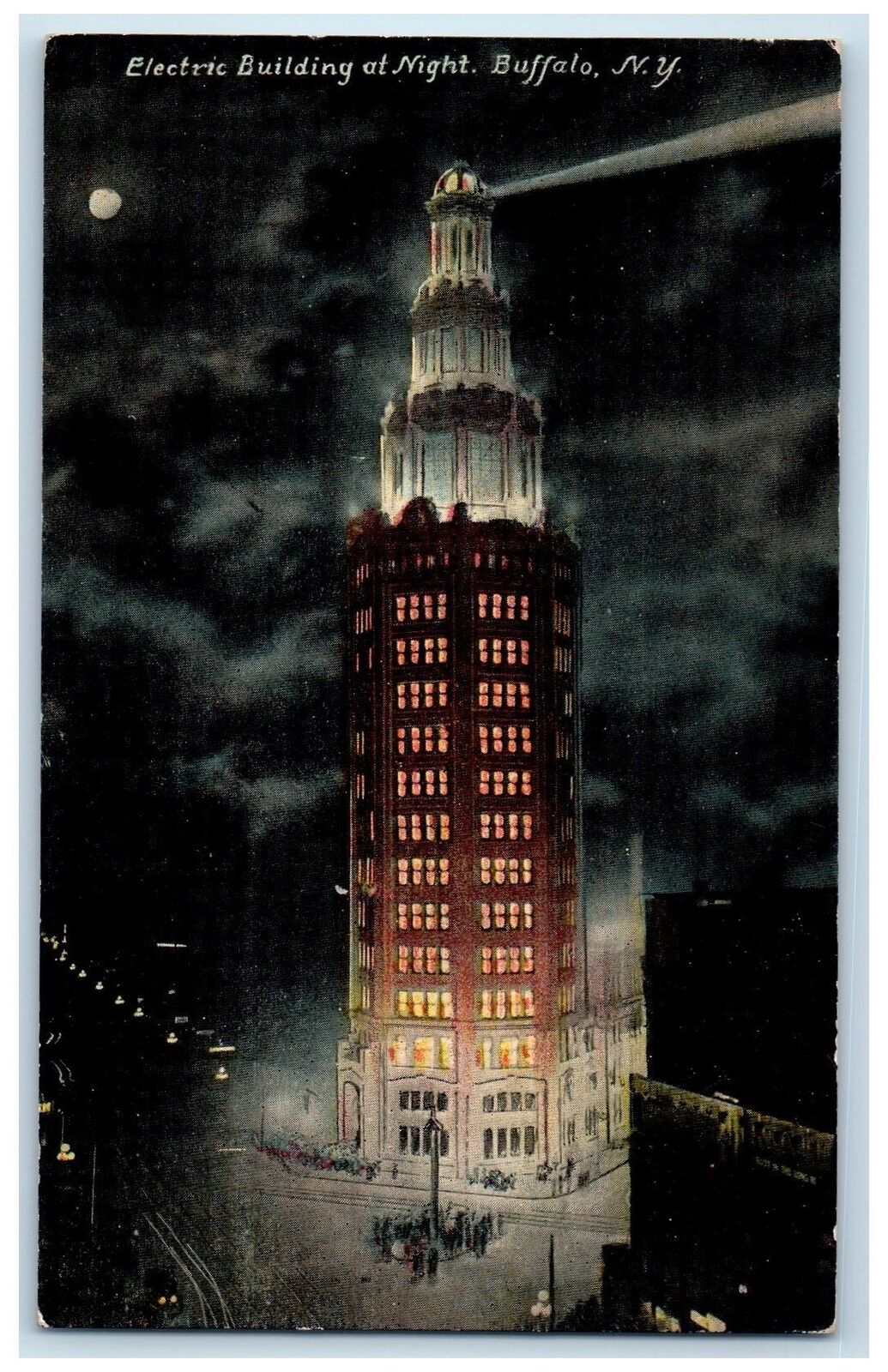 c1910s Electric Building At Night Exterior Roadside Buffalo New York NY Postcard