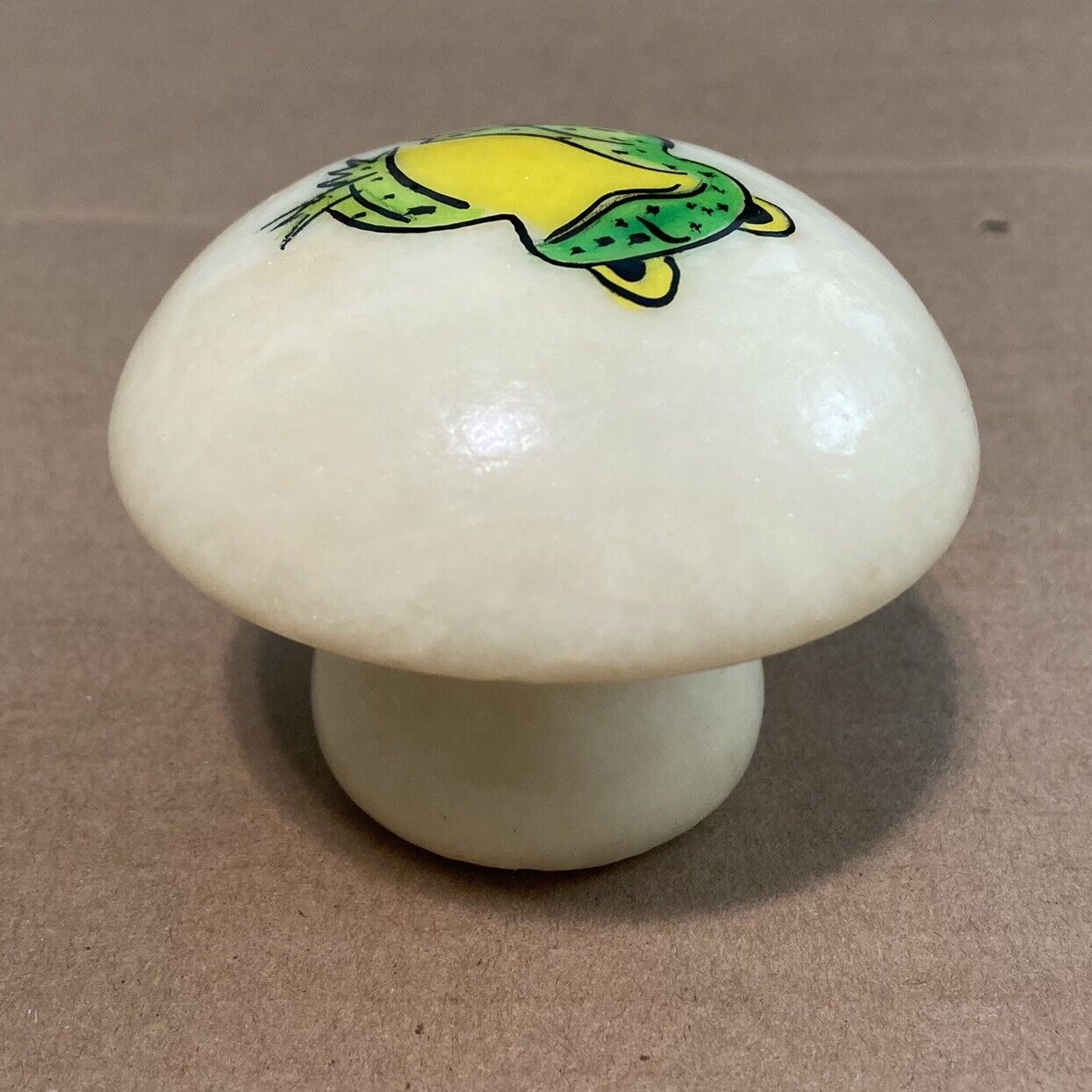 Vintage Italian Hand-Carved Genuine Alabaster? Mushroom Paperweight MCM Frog