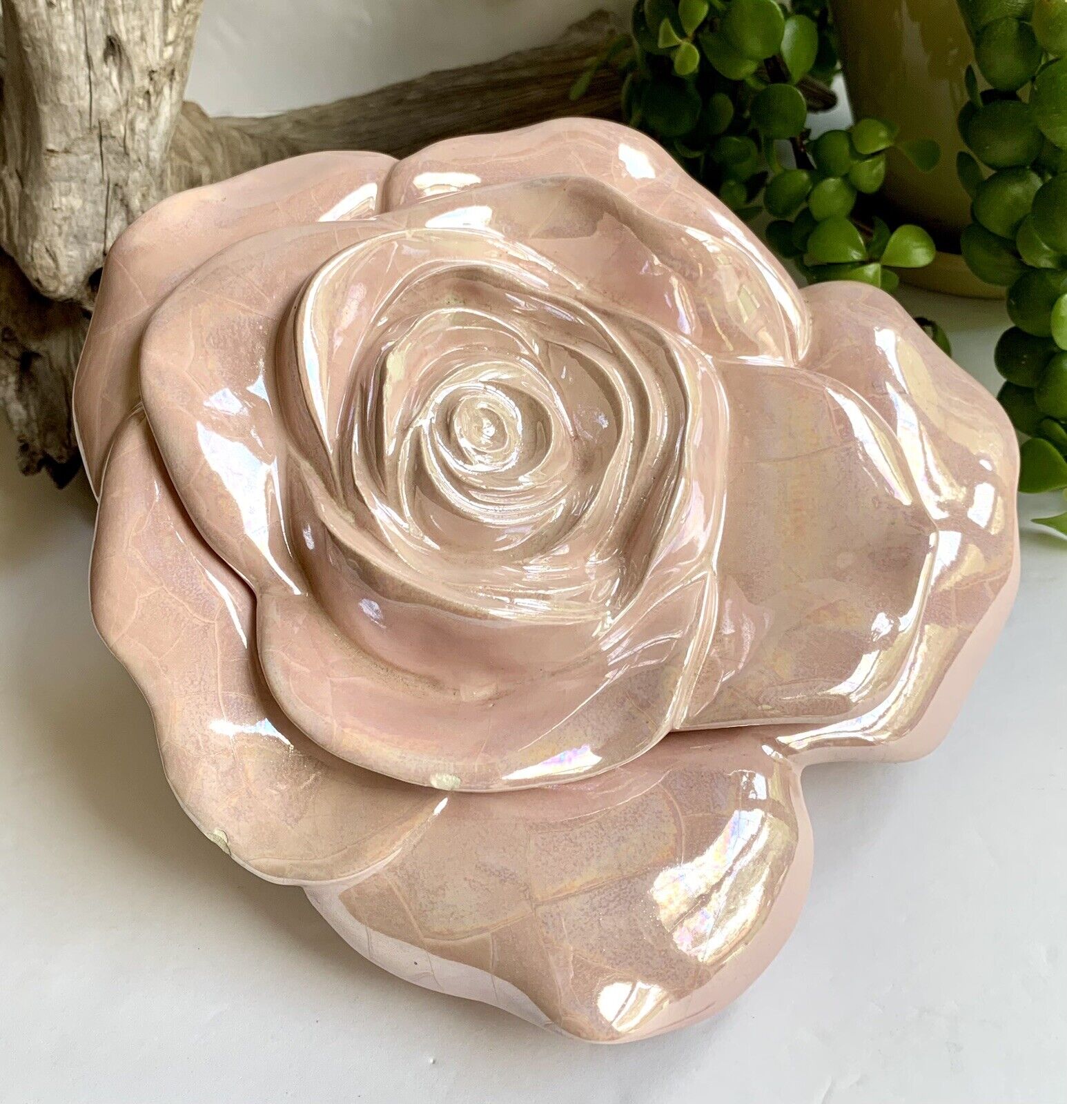 Vintage Lustreware Porcelain Pink Rose Lidded Box Gorgeous Petals