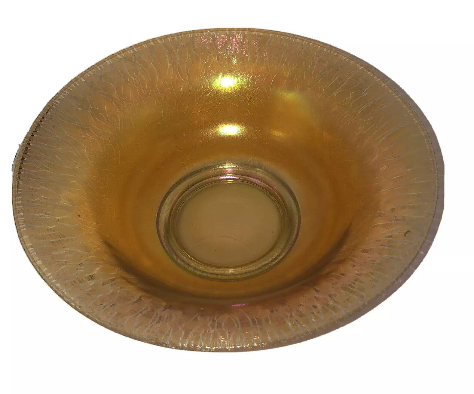 Vintage Iridescent Stretch Glass Footed Bowl 12” Wide Fun