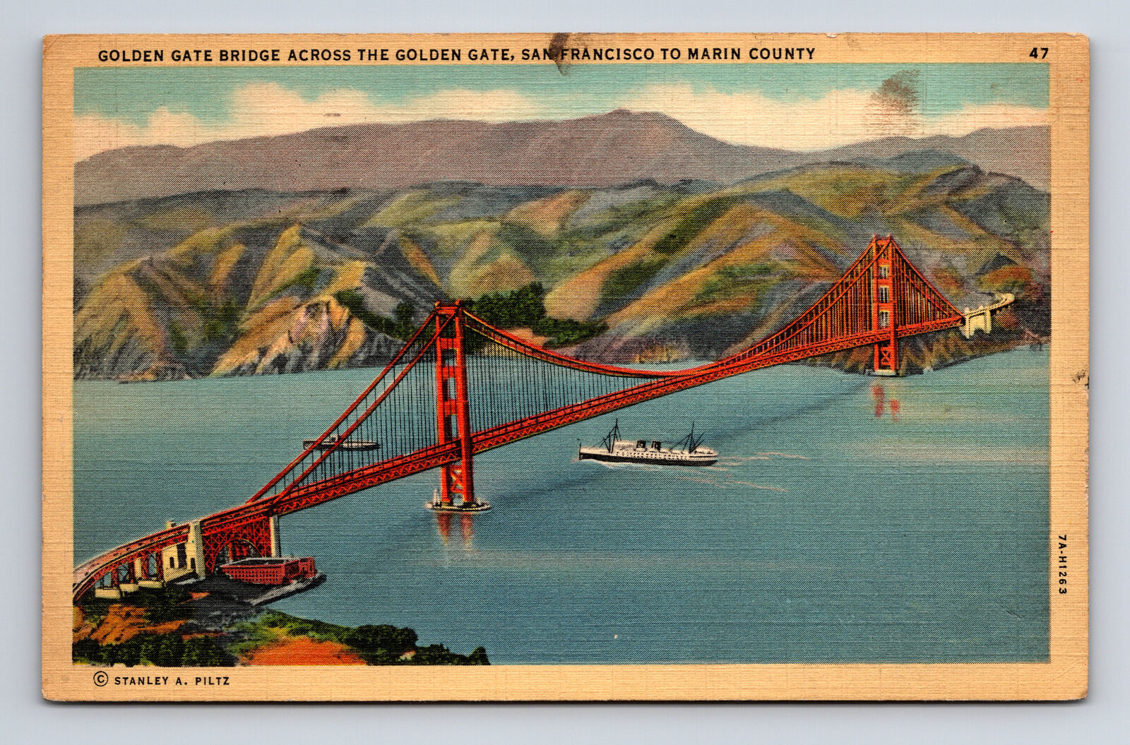 1939 Golden Gate Bridge to Marin County San Francisco CA Postcard